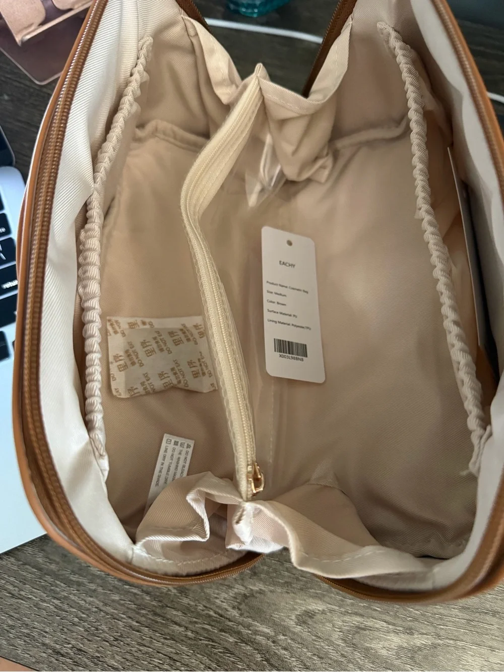 Eachy Tan Cosmetic Case with Top Handle